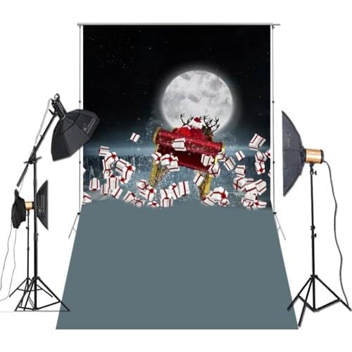 HUAYI Photography Backdrop Christmas Decoration Moon Father Christmas Car Gifts Night Photo Background For Studio XT-7057