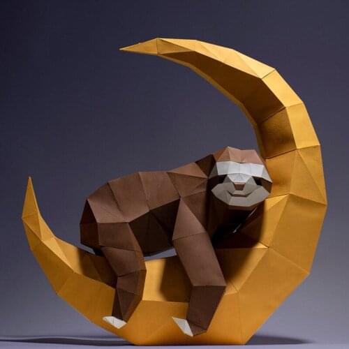 Art Crafts Diy Toy Sloth on the moon 3D Paper Model Animal Sculpture Sloth Papercraft for Living Room Wall Decoration Home Decor