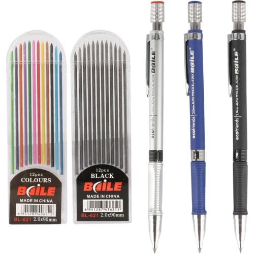 Mechanical Pencil 2.0mm 2B Drawing Writing Activity Pencil 12Pcs Black/Colorful Refills Painting Automatic Pencil Stationery