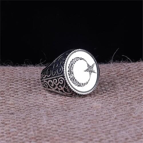 Moon Star Word-i Monotheism Embroidered 925 Sterling 925 K Silver Ring