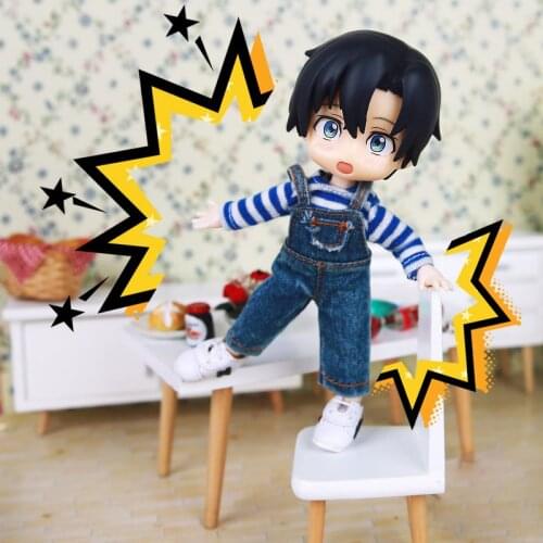 2PCS Obitsu11 OB11 GSC 1/12BJD Doll clothes Rompers ripped jeans T-shirt Blue striped shirt doll clothes accessories