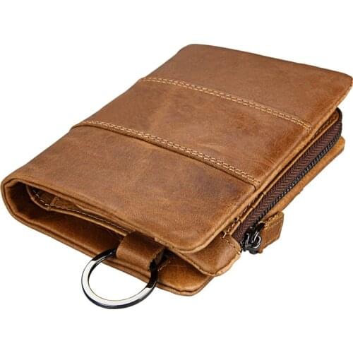 Vintage Crazy Horse Wallets Genuine Leather Short Men Wallet with Key Ring RFID Card Holder Cowhide Coin Wallets Mens Purse