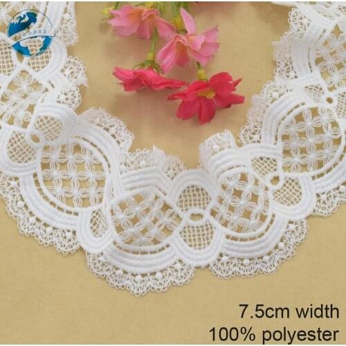 7.5cm wide white polyester embroidery lace french lace ribbon fabric guipure diy trims warp knitting sewing Accessories#3193
