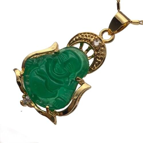 Lucky Green Jades gp Buddha Pendant&Necklace