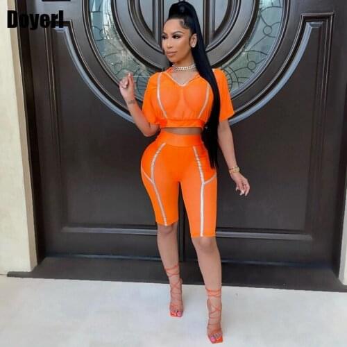 Summer Two Piece Shorts Set Women Streetwear Casual Sporty Tracksuit Crop Top Biker Shorts 2 Piece Set Matching Sets for Women