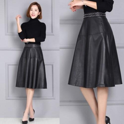 Top brand Rivet Women Sheepskin Genuine Leather Skirt K115 high quality