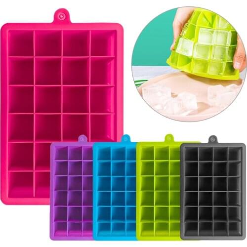 24 Grid Food Grade Silicone Ice Tray Home with Lid DIY Ice Cube Mold Square Shape Ice Cream Maker Kitchen Bar Accessories