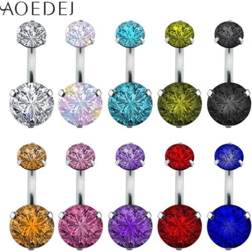AOEDEJ 10 Pcs/Lot Double Crystal Belly Button Piercings Set Stainless Steel Navel Piercing Wholesale Cute Navel Rings Heart Star