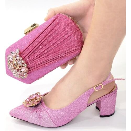Doershow nice looking pink Shoe and Bag Sets Italian Shoes and Bags Set for party African Matching Shoes and Bags! HNY1-9