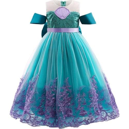 2021 New Girls Princess Mermaid Dress 2 3 4 5 6 7 8 9 10 Years Baby Children Party Costume Boutique Sequin Embroidery Clothing