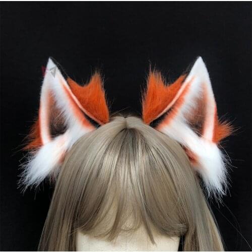 New Orange Gray Black Wolf Fox Ears Hair Hoop Set Hand Made Work For KC Cosplay Party Game Costume Accessories Custom Made