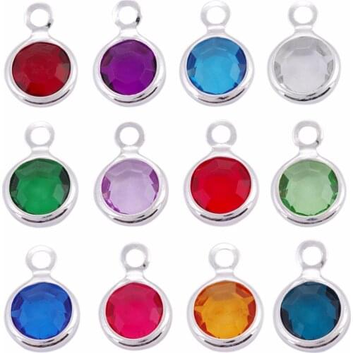 Wholesale 120pcs/lot mixed gold & silver Birthstone floating charms 6mm for Personalized Necklace with free ring