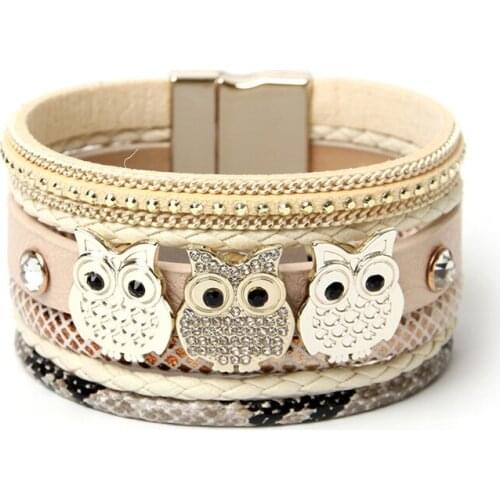 ORNAPEADIA 2018 New Jewelry Hot Selling Bohemia bracelet Vintage Ethnic OWL Accessories Leather Bangles for women Christmas gift