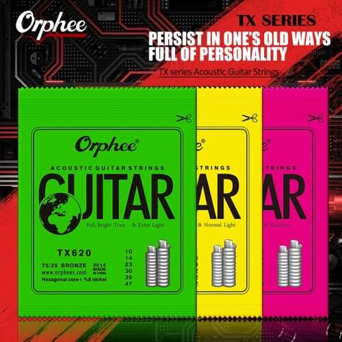 Orphee TX620/TX630/TX640 6pcs Acoustic Folk Guitar String Set (.010-.047) Phosphor Bronze Extra Light Tension