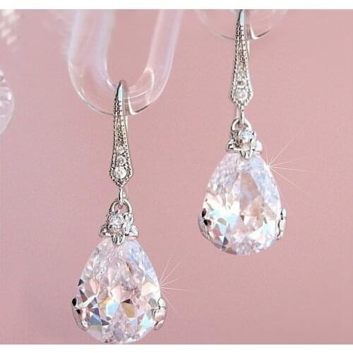 Simple Stylish Design Water Drop Crystal Zircon Drop Earrings Women Dazzling CZ Elegant Female Earrings Fashion Jewelry
