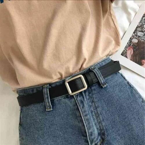 Square Buckle Women Belt Simple Vintage Students Waistband Female Girls Adjustable Fashion Casual No-hole Jeans Belt