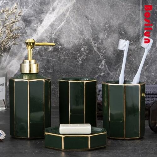 Nordic style luxury ceramic bathroom wash suit creative home hotel toothbrush rack hand washing bottle bathroom four sets