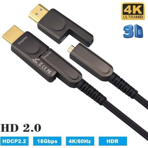 HDMI & Micro HDMI Detachable Optical Fiber HDMI Cable HDMI 2.0 4K 60Hz 10m 20m 30m 50m 100m for HDR TV LCD Projector Laptop PS4
