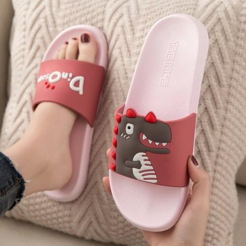Summer Women Men Slippers Cartoon Dinosaur Thick Bottom Slide Sandals Ladies Couple Girls Boys Bathroom Shoes Zapatillas Mujer