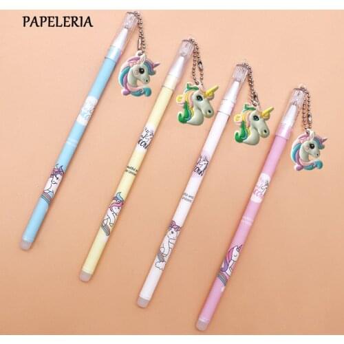 4Pcs/Set Erasable Washable Handle Erasable Pen Unicorn Pendant Gel Pens for School Supplies Student Writing Tool Stationery Gift