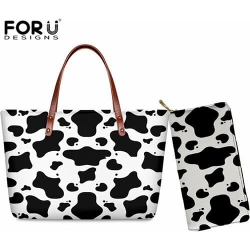 Shoulder Bag Cute Milk Cow Pattern Hand Bag Women Neoprene Messenger Bag and Wallet Set Ladies Beach Bag Totes sac a main