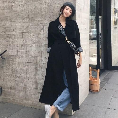 Black Trench Coats Women 2021 Spring New Temperament Slim Windbreakers Female British style Coats With Belt Khaki Long Overcoat