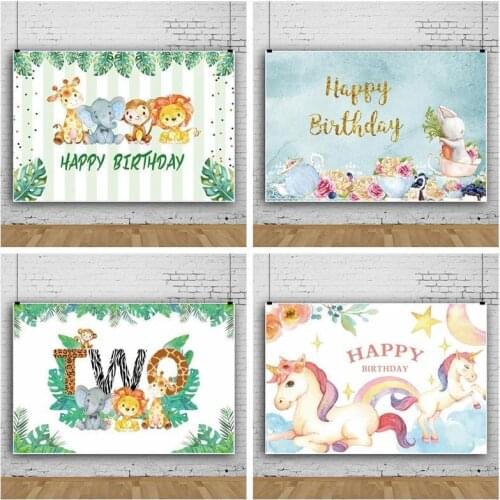 Tropical Leaves Jungle Animals Kids Birthday Background Photo Newborn Baby Wild One Two Photography Backdrops Poster Decor