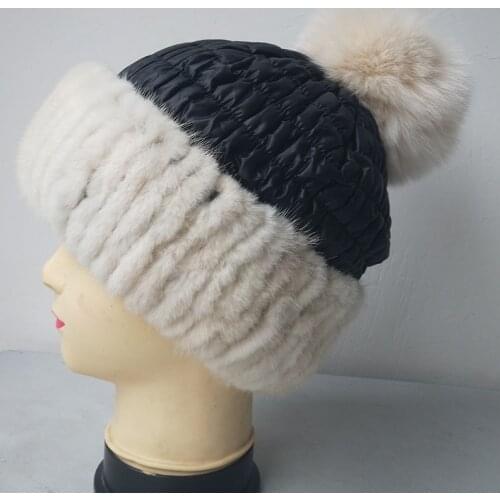 Women Warm Winter Hat With Fox Fur Pom pom Fashion Thick Female Real Mink Fur Cap 2021 New Fashion Genuine Mink Fur Hats Beanies