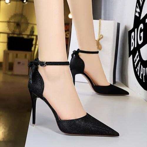 2021 Sexy Women Low 10cm High Heels Sandals Wedding Scarpins Metal Heels Sandals Strap Stiletto Bridal Glitter Gold Pumps