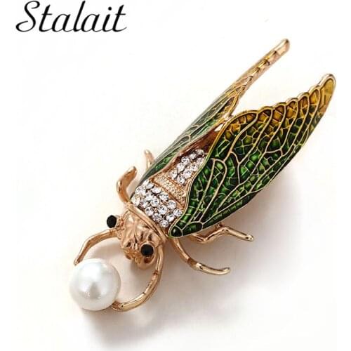 Fashion Handmade Oil Dripping Insect Brooches For Women Rhinestones Pearl Enamel Pin Silk Scarf Buckle Clothing Accessories