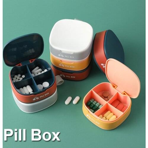 1PCS Pill Box with 4 Girds Mini Medicine Case Travel Pill Storage Box Food Grade Plastic Pill Organizer Portable Storage Tools