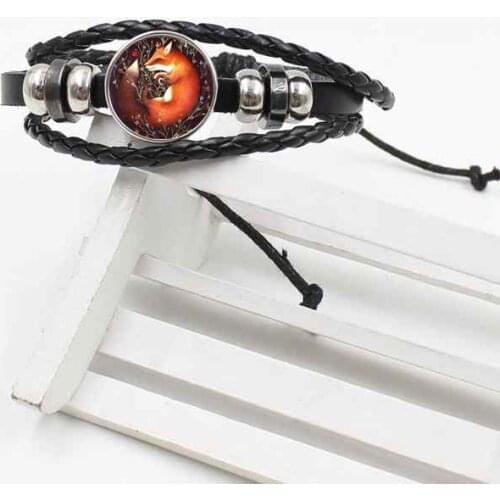 2019 new crystal glass bracelet exquisite fox fashion woven leather jewelry gift