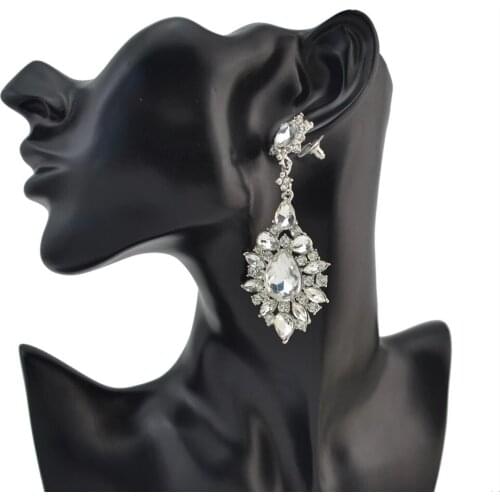 Austrian Big Crystal Earrings for Women Bride Rhinestone Wedding Flower Drop Earring Party Female Fashion Jewelry Accessories