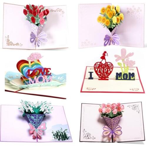 3D Pop up Greeting Cards Mothers Day Gift Handmade Postcards Greeting Card with Envelope