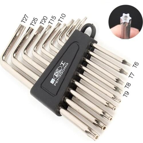 9 Pcs Hex Wrench Sets Torx L Shape Repair Tools Screwdriver Tool Set Plum Screwdriver T6-T27 CRV Standrad 90 Angle