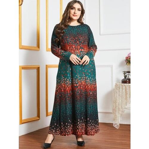 Aligaia Fashion Large Size Color Printing Dress For Women 2021 Summer Dubai Arabic Muslim Dress Turkey Islam Clothing Dresses