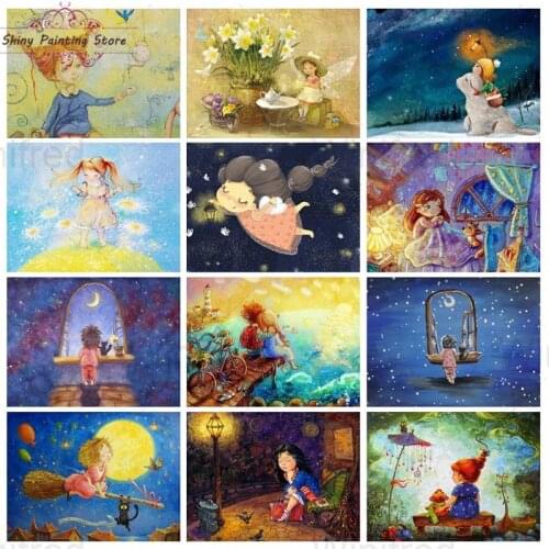 Diamond Painting Cute Cartoon Girl Mosaic Picture Full Square Round Drill Diamond Embroidery Cross Stitch Kit Illustration Girl