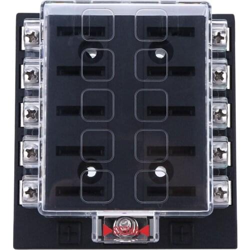 10/12 Way Car Blade Fuse Box Block with Transparent PC Cover for Car Marine Truck Bus Automotive Boat Accessories