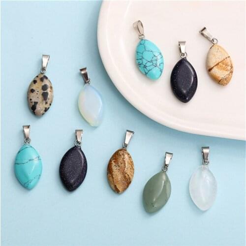 Julie Wang 10PCS Natural Stone Charms Random Mixed Leaf Shape Small Pendant Women Necklace Bracelet Jewelry Making Accessory