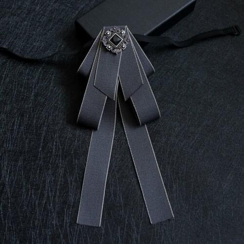 British Women Collar Shirt Ribbon Bow Tie Men Alloy Butterfly Bowknot Necktie Wedding Party Rhinestone Chic Uniform Gift Bowtie