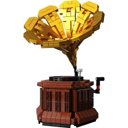 Ideas Retro Phonograph Building Blocks European Style Vinyl Record Player Music Box Model Bricks Collection Decoration Kids Toys