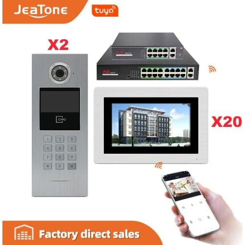 Jeatone 7'' Tuya WIFI IP Video Intercom for Large Building +POE Switch 2to8 Access Control System Support Password/Cards Unlock