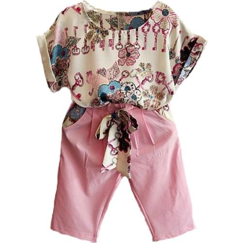 Baby Clothing Set 2018 Summer Graffiti Short-sleeve T-shirt + pink harem Pants 2pcs Girl Clothing Sets Kids Baby Clothes Outfit