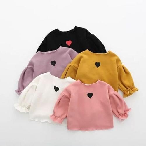 2018 Toddler Infant Kid Baby Girl Heart Prints Ruffled T-shirt Clothes Outfits Set Size 2-6T