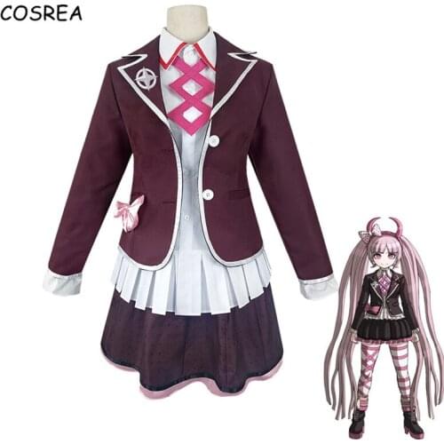 Anime Danganronpa 2 Another Episode Dangan Ronpa Kotoko Utsugi Cosplay Costume School Uniform Shirt+Coat+Skirt Suits Wig Outfits