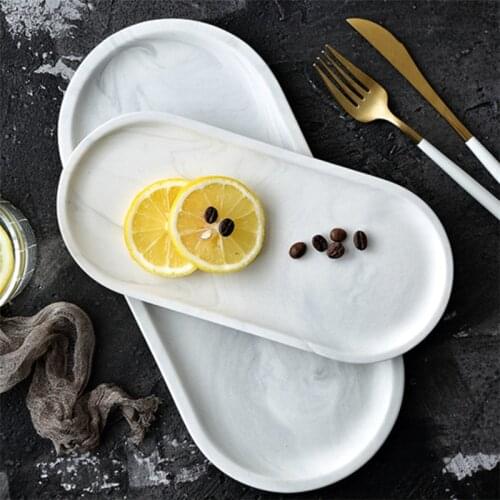 Nordic Creative White Marble Ceramic Jewelry Storage Tray Oval Ellipse Fruit Tray Decorative Plate Food Dessert Dish Tableware