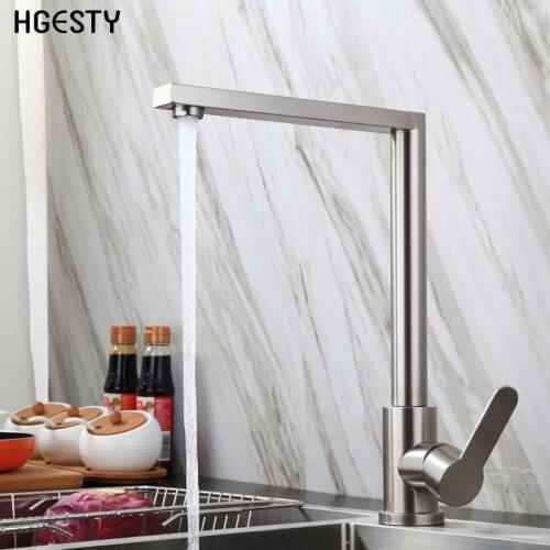 Square Kitchen Faucet Stainless Steel Single Lever Sink Basin Tap 360 Degree Swivel Spout Cold Hot Mixer Water Tap Deck Mounted