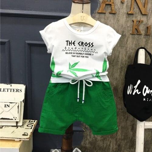 Baby Boy Summer Clothing Set Toddler Boys Leaf Letter Print Tops Solid Short Pants Outfits Casual Set Children Sport Clothes Set