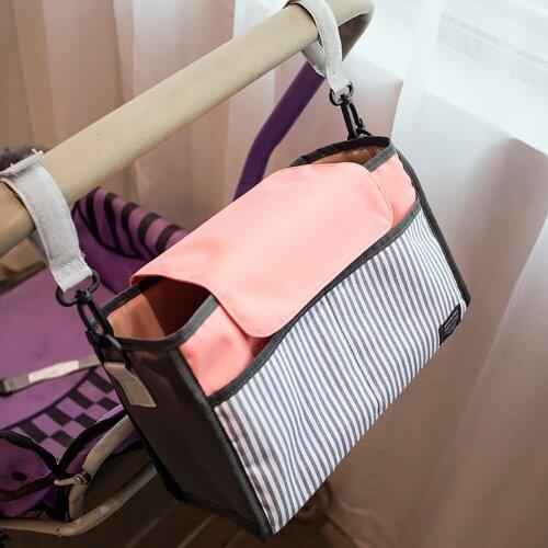 Fashion Striped Mummy Bag Waterproof Stroller Diaper Bag Nappy Hanging Pouch Feeding Bottle Holder Portable Travel Storage Pouch