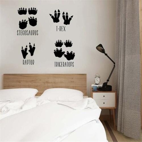 Dinosaur Footprint Wall Sticker Stegosaurus T-Rex Raptor Triceratops Vinyl Home Decor Kids Room Nursery Playroom Decal Poster